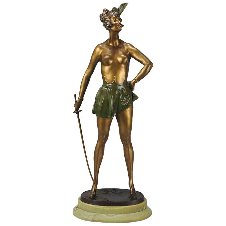 "The Fencer, " 20th Century Cold Painted Bronze For Sale
