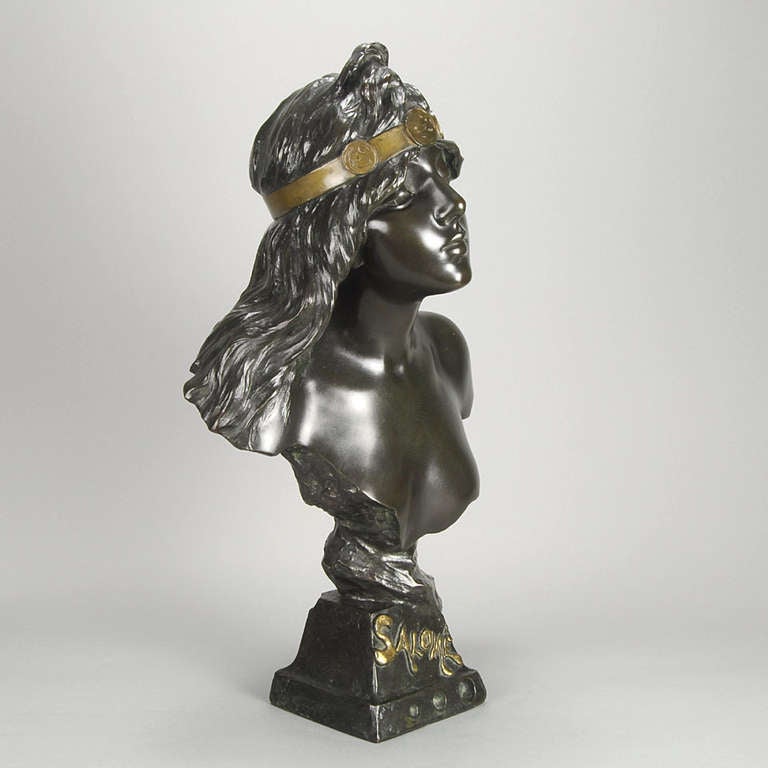 A fabulous late 19th Century bronze bust study entitled 'Salome' of a beautiful classical character in the ARt Nouveau style with excellent colour and detail. Signed E Villanis, stamped with the Societe des Bronzes foundry seal and titled to the