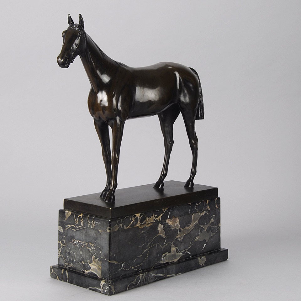 Art Deco Standing Thoroughbred Bronze Sculpture For Sale