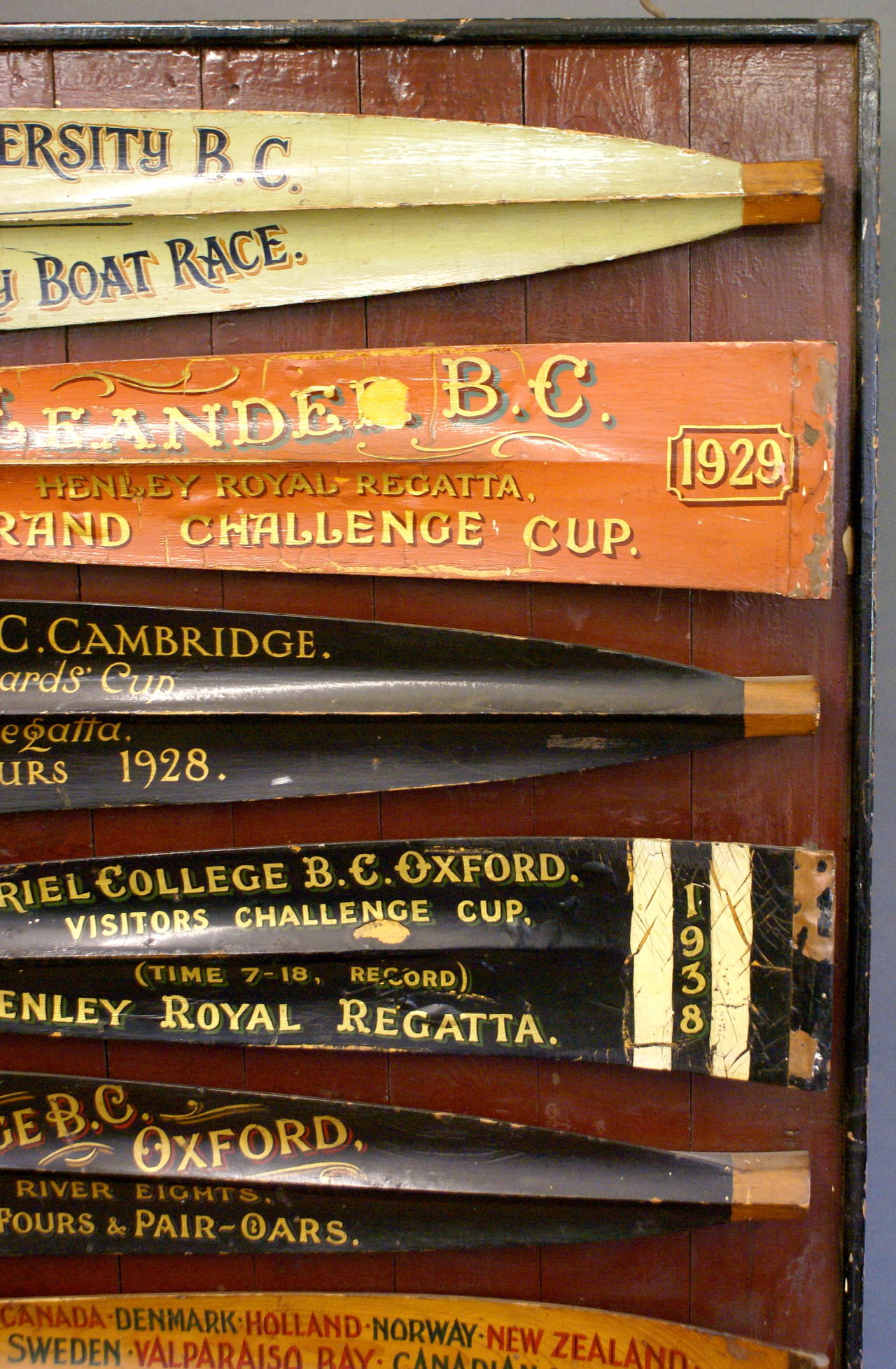 Sporting Art Collection of Eight Cambridge, Oxford, and Henley Regatta Oar Blades
