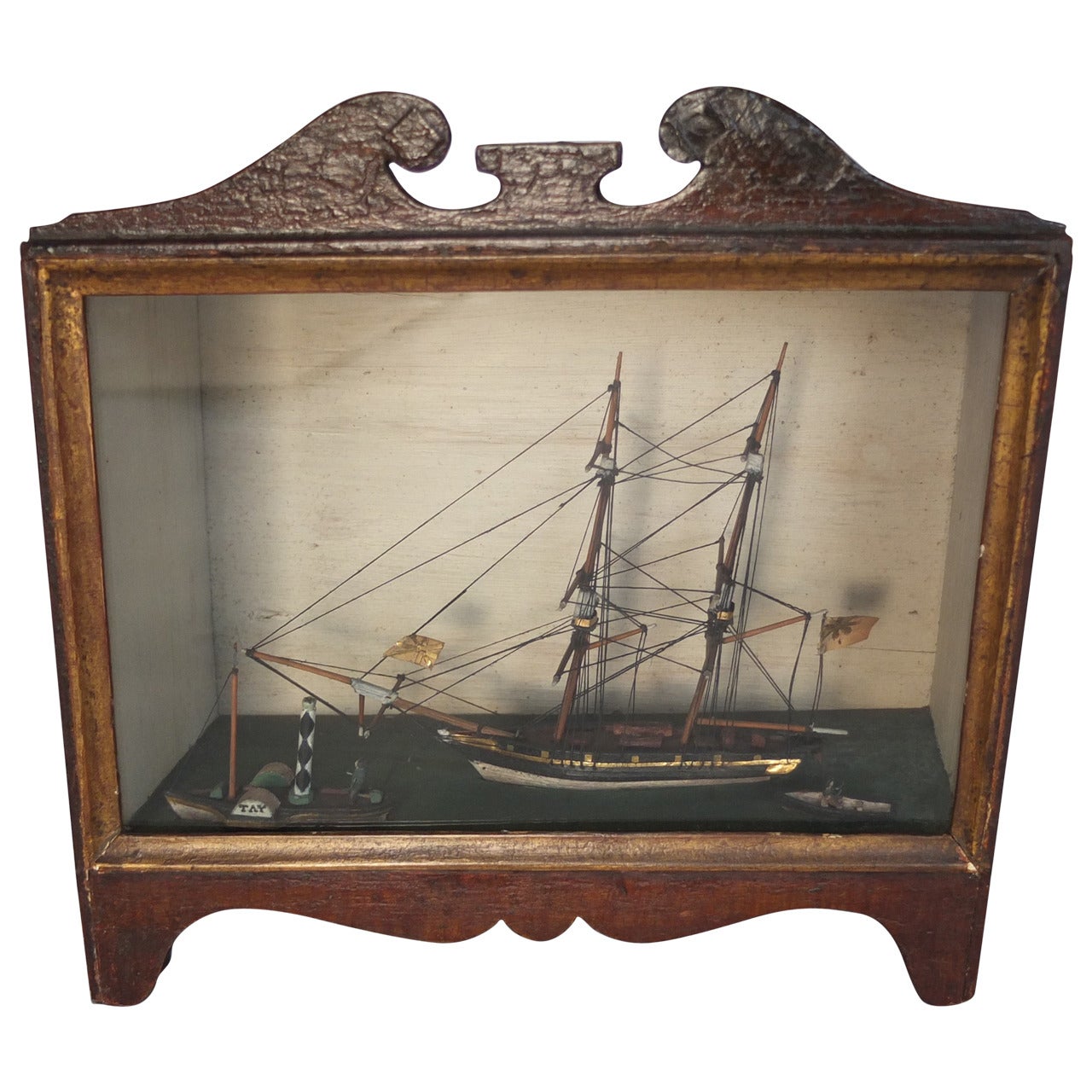 Rare Cased Naive Model of a Tea Clipper, circa 1830 For Sale