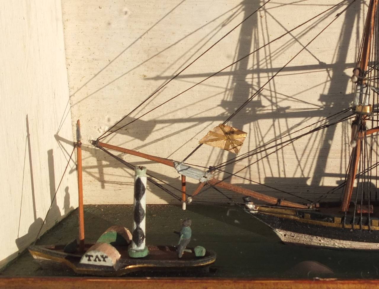 19th Century Rare Cased Naive Model of a Tea Clipper, circa 1830 For Sale