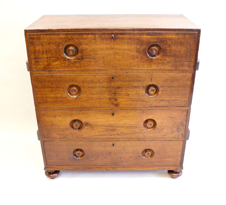 A mid 19th century Teak Military/Campaign chest of drawers 2