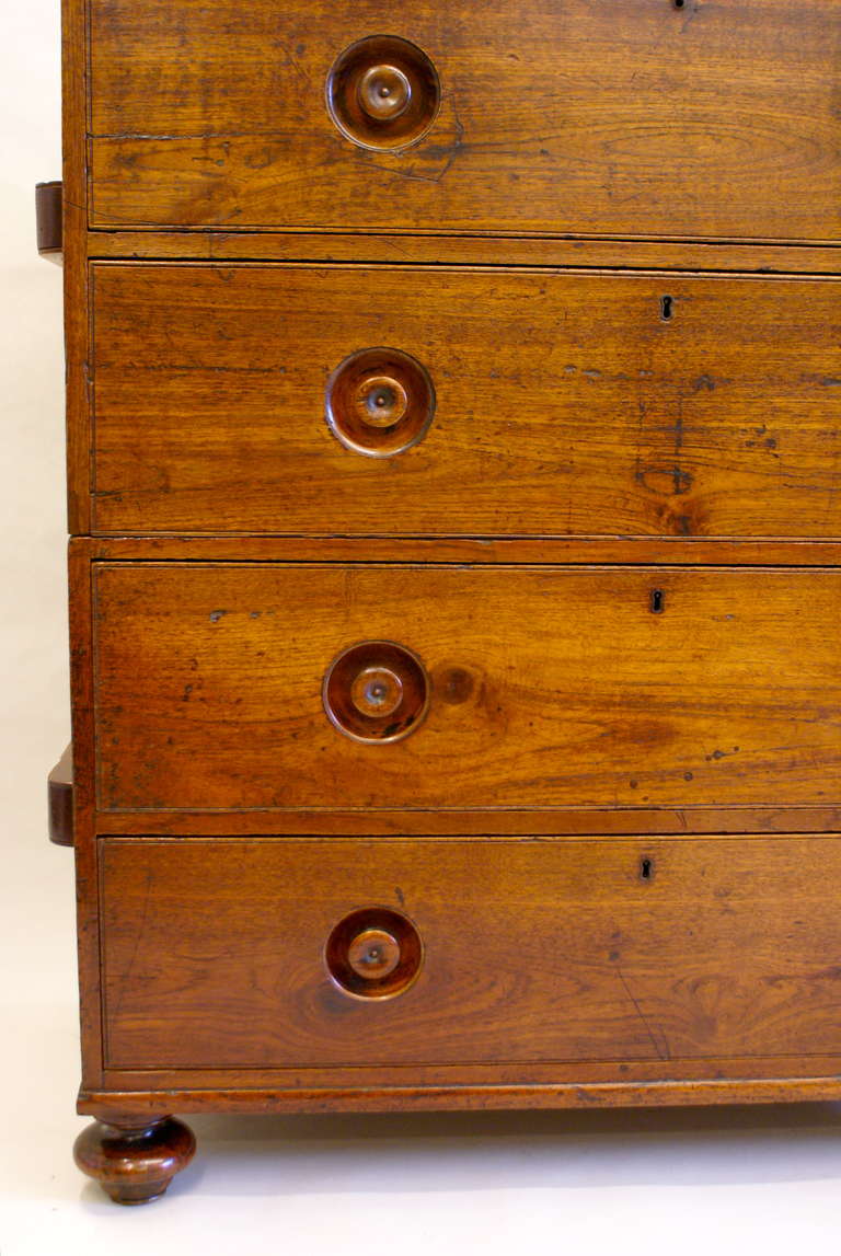 A mid 19th century Teak Military/Campaign chest of drawers In Excellent Condition In Sundridge, GB