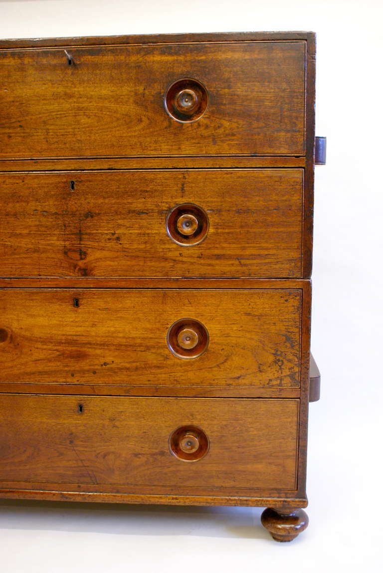 19th Century A mid 19th century Teak Military/Campaign chest of drawers
