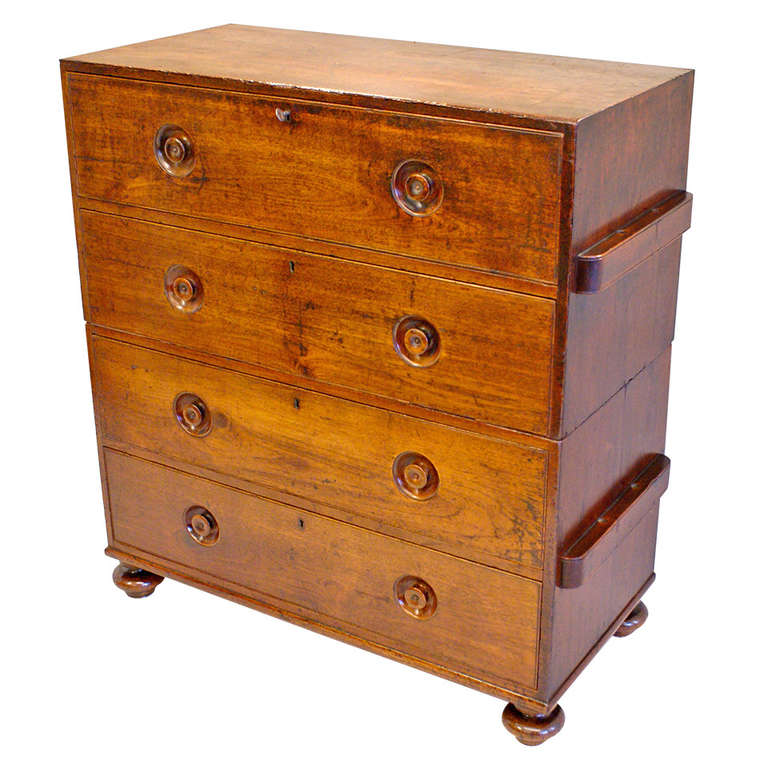 A mid 19th century Teak Military/Campaign chest of drawers