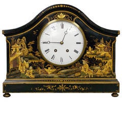 1920s Chinoiserie Black Lacquered Mantle Clock