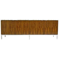 Florence Knoll 4 door Rosewood Credenza, with white Calacatta marble top