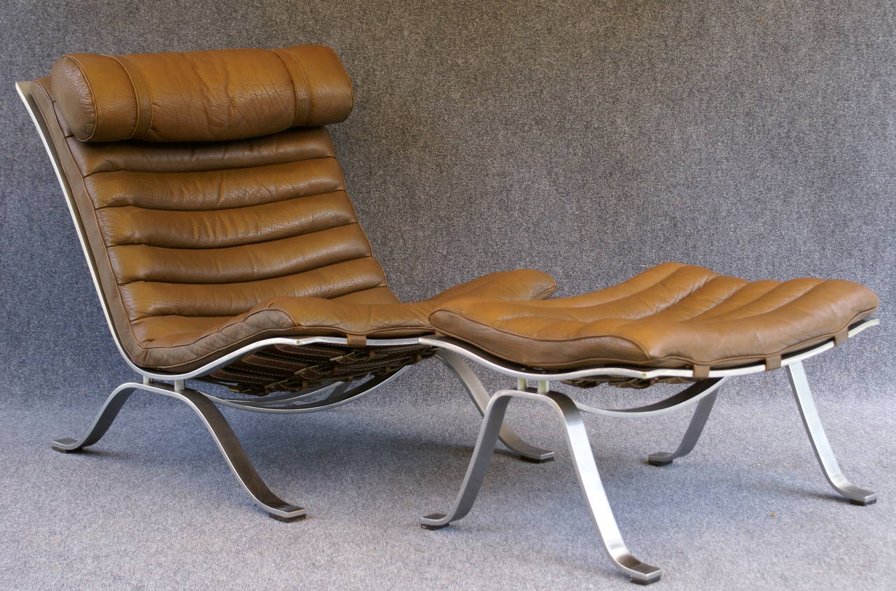 Mid-Century Modern Arne Norell 'Ari' Lounge Chair in Leather with Ottoman