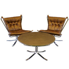 Pair of Falcon Chairs and Coffee Table by Sigurd Ressell for Vatne Mobler