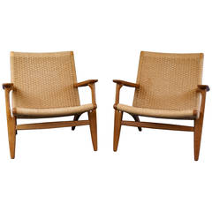 Pair of Hans Wegner CH25 Chairs in Oak and Paper Cord