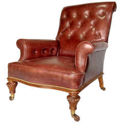 George IV Leather and Walnut Arm or Library Chair, circa 1830