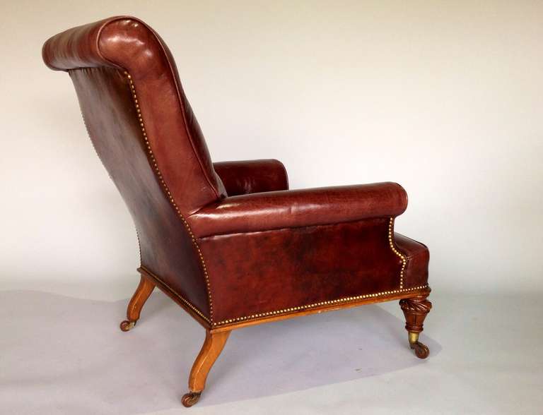 19th Century George IV Leather and Walnut Arm or Library Chair, circa 1830