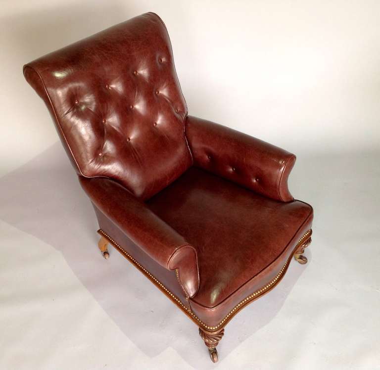 George IV Leather and Walnut Arm or Library Chair, circa 1830 1