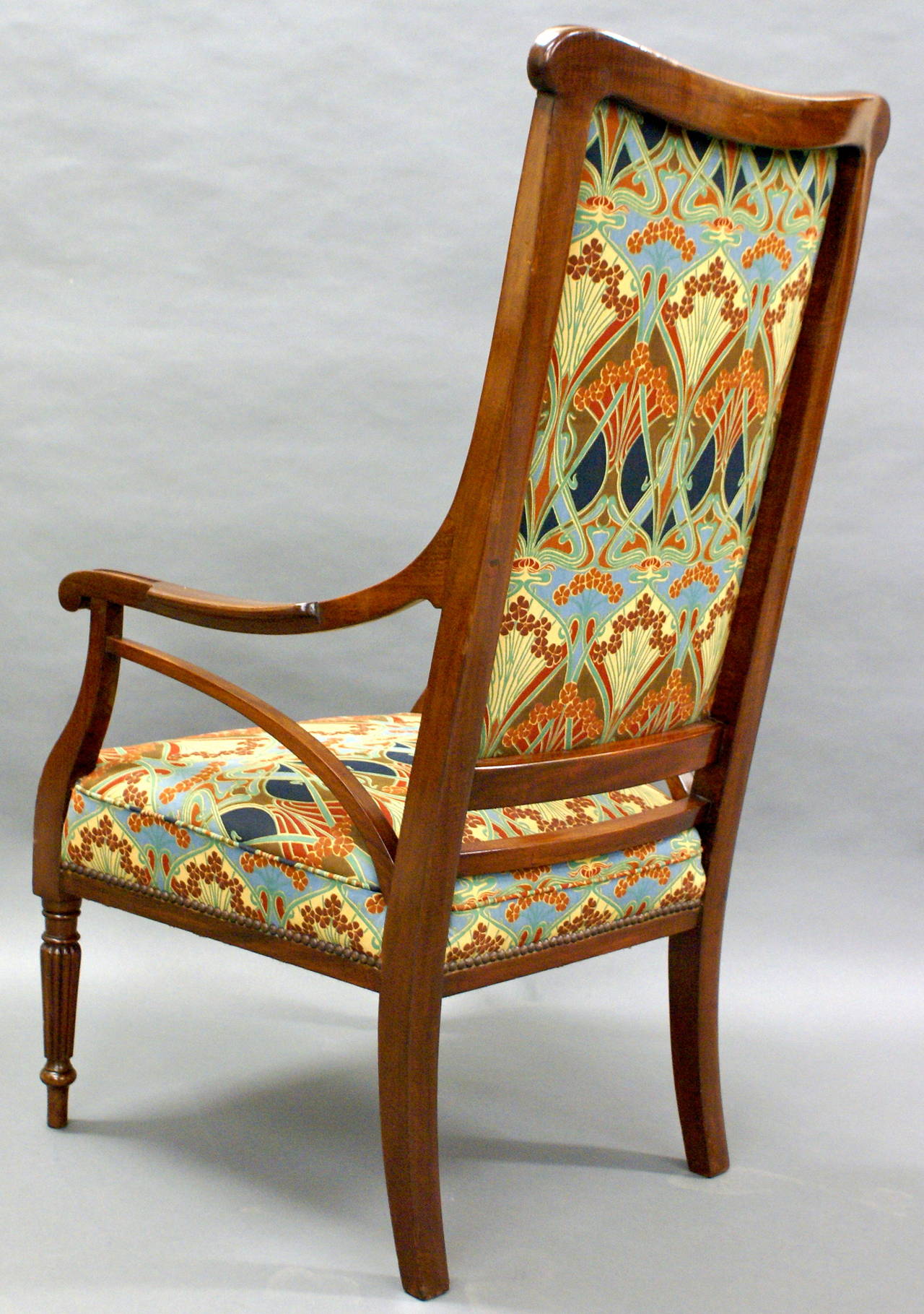 Art Nouveau Armchair with Liberty's Fabric Upholstery In Excellent Condition In Sundridge, GB