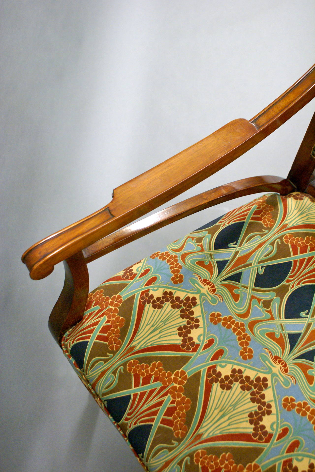 Art Nouveau Armchair with Liberty's Fabric Upholstery 1