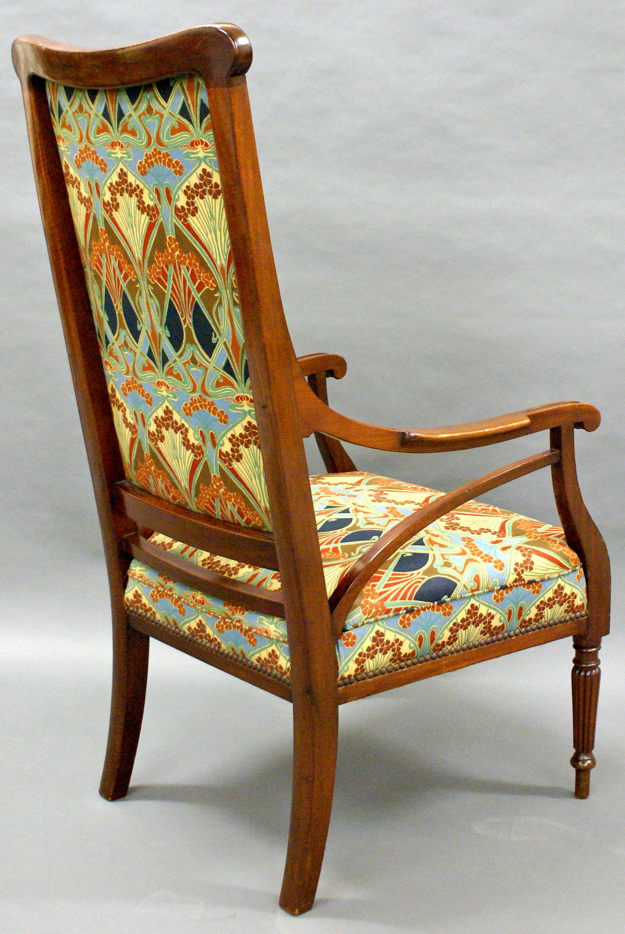 English Art Nouveau Armchair with Liberty's Fabric Upholstery