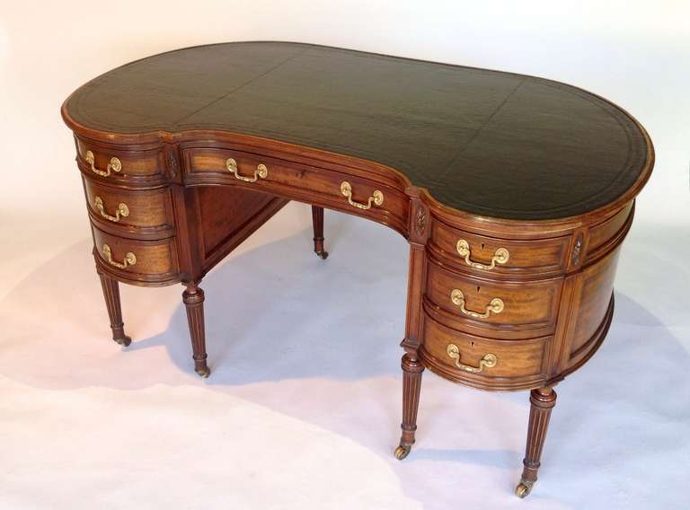 This writing table is superb quality with the original brass work and inset leather top. It has lovely mahogany draw lining and is superb quality.
It is a larger than usual example and has a plenty of room to use with a computer as a proper office
