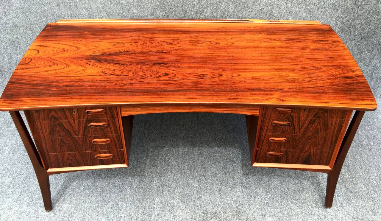 Mid-Century Modern Curved Danish Rosewood Desk by Svend Aage Madsen