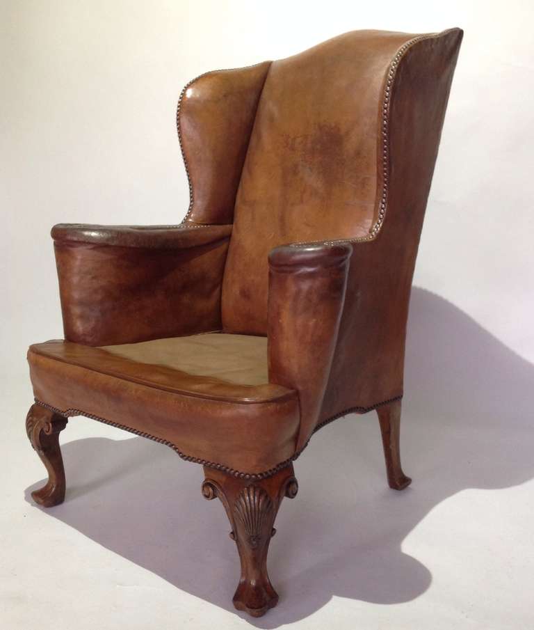 George I Very Handsome Pair of Leather Wing Armchairs, circa 1930
