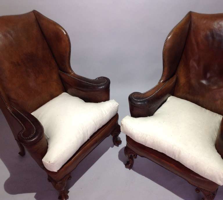 Very Handsome Pair of Leather Wing Armchairs, circa 1930 In Excellent Condition In Sundridge, GB