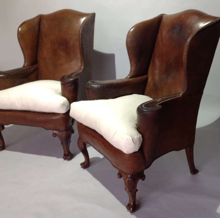 Very Handsome Pair of Leather Wing Armchairs, circa 1930 3