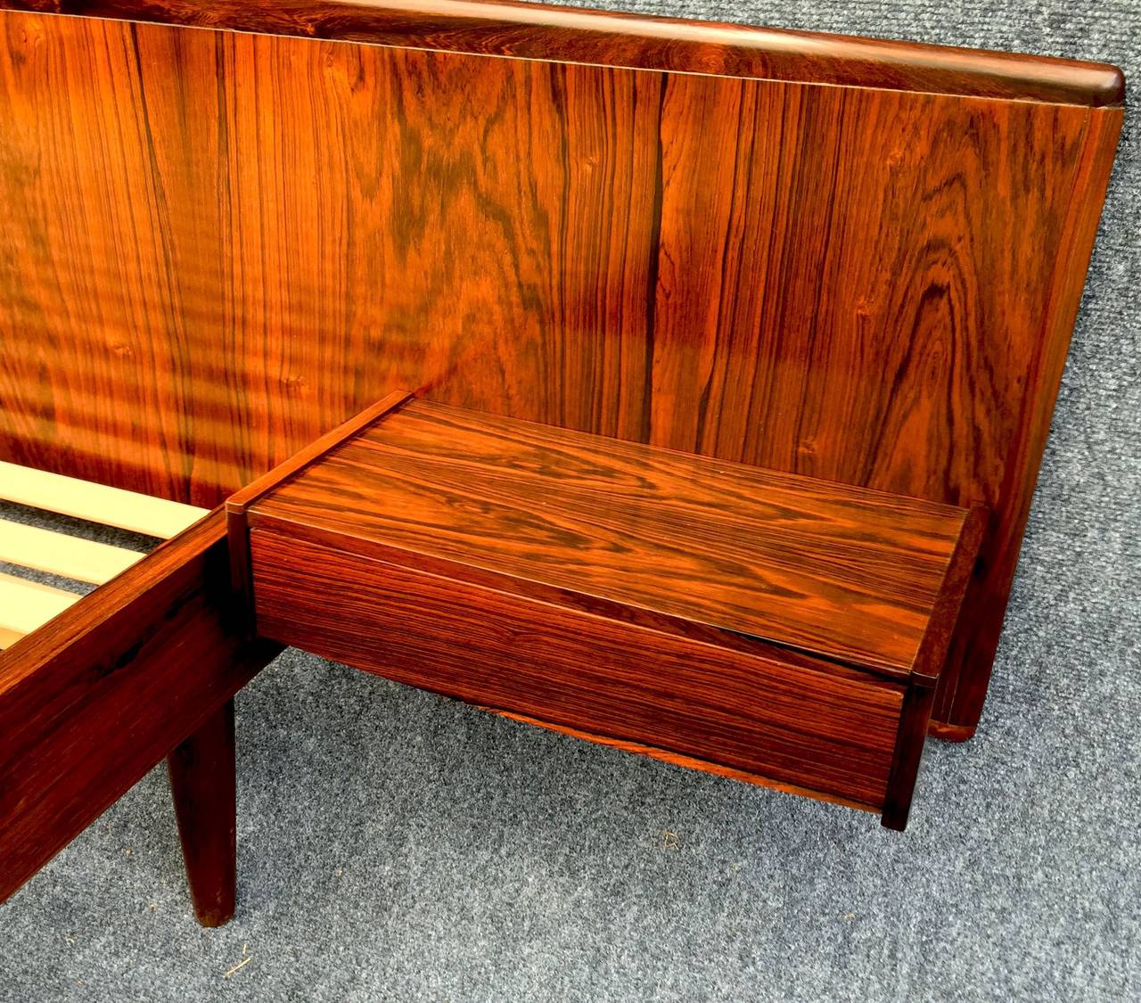 Mid-20th Century Large Danish Rosewood Bed with Integral Bedsides