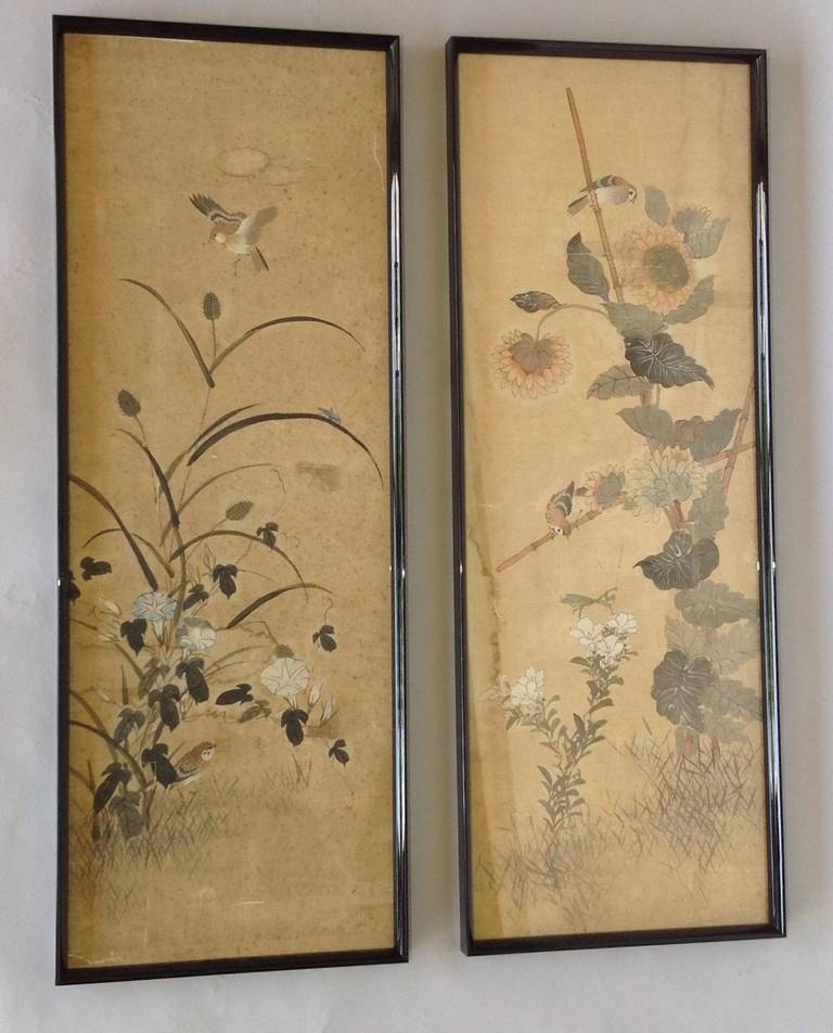 Belle Époque Two pairs of 19th century Chinese wall hangings on silk