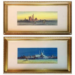 A decorative pair of water colours from the East depicting ancient Mosques