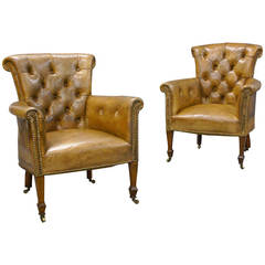 Small Pair of Edwardian Library Armchairs
