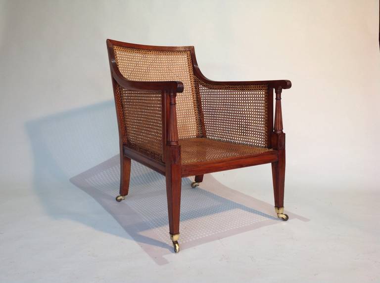 Pair of mid 19th century mahogany bergeres or library chairs Circa 1860 In Excellent Condition In Sundridge, GB