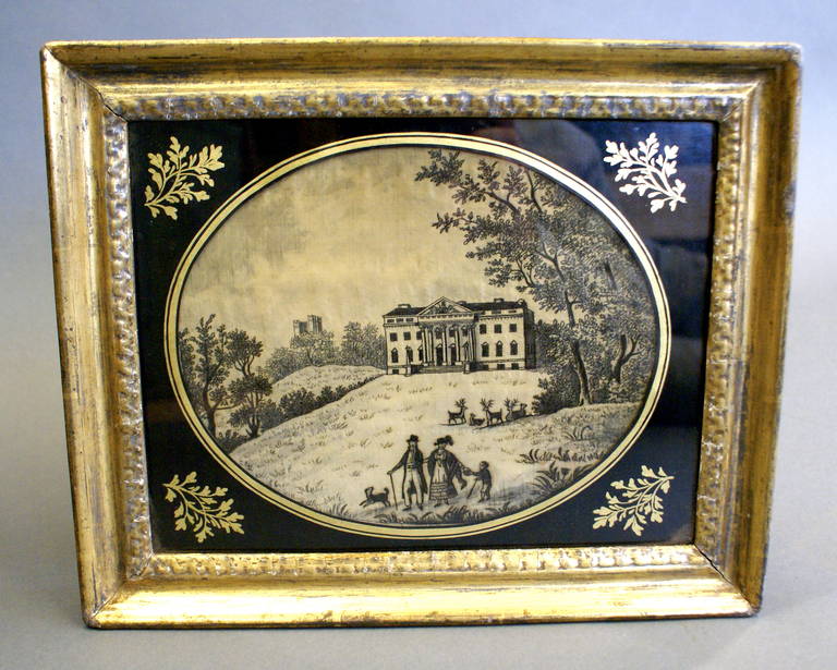 A fine early 19th century needlework picture of Claremont House, Surrey