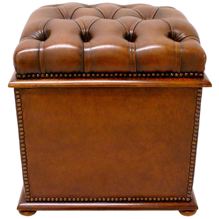A Victorian mahogany and leather covered ottoman at 1stdibs