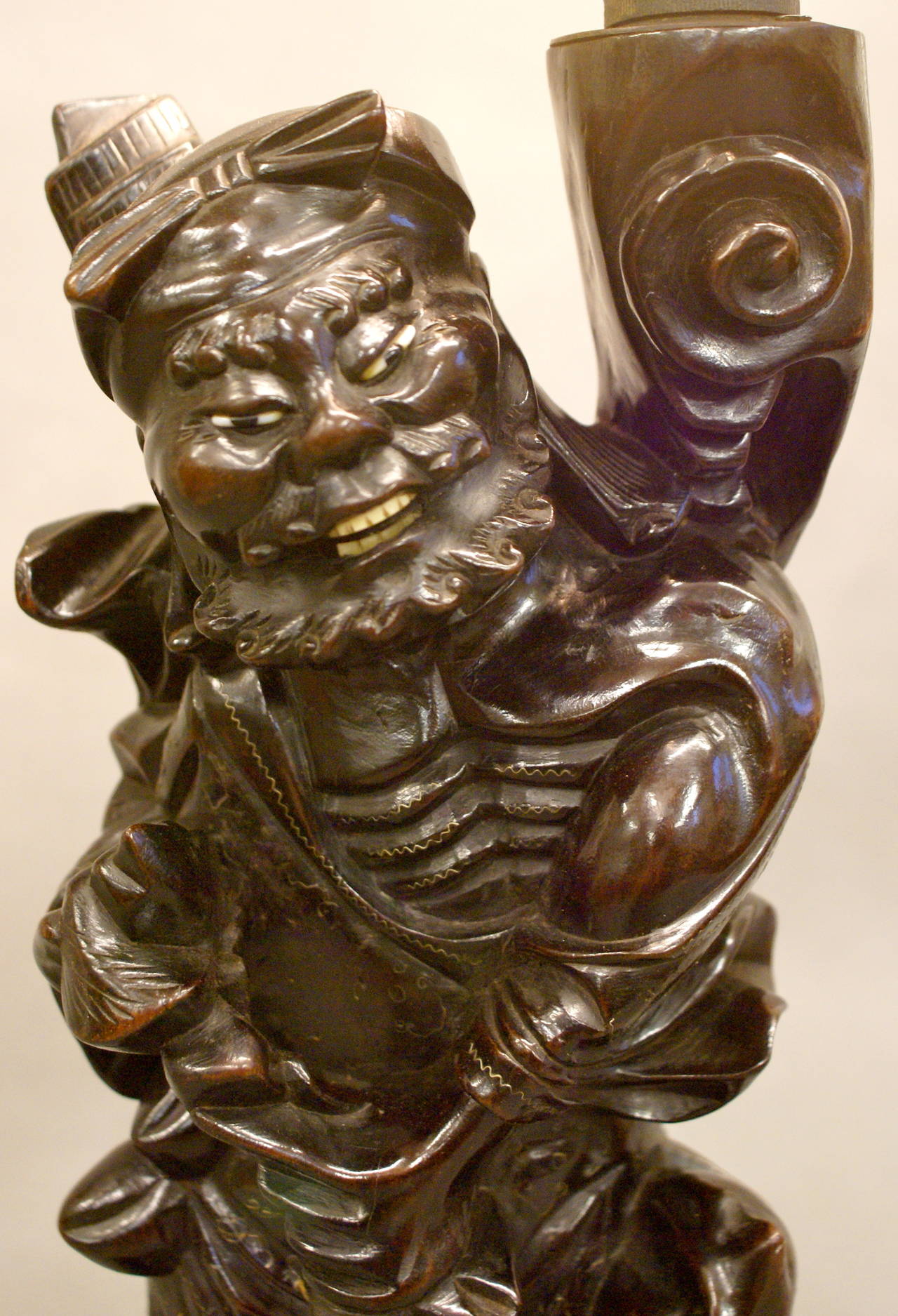 Asian A 19th century Japanese carved wooden figure/lamp For Sale