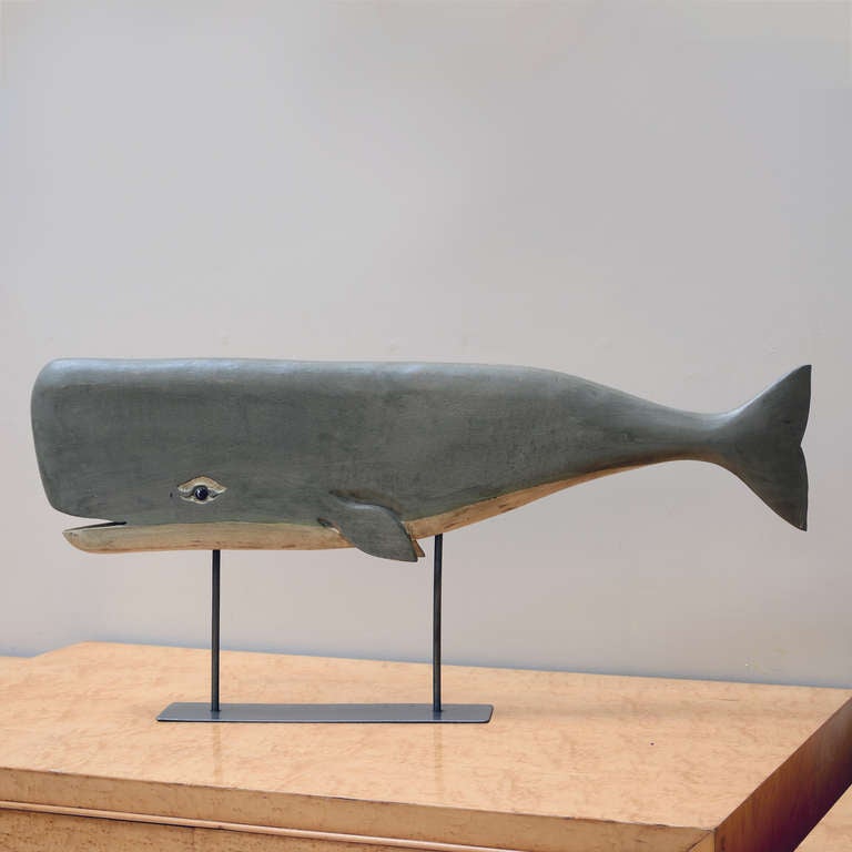 Double sided, decorated carved wooden model of a Whale, c 1950's
