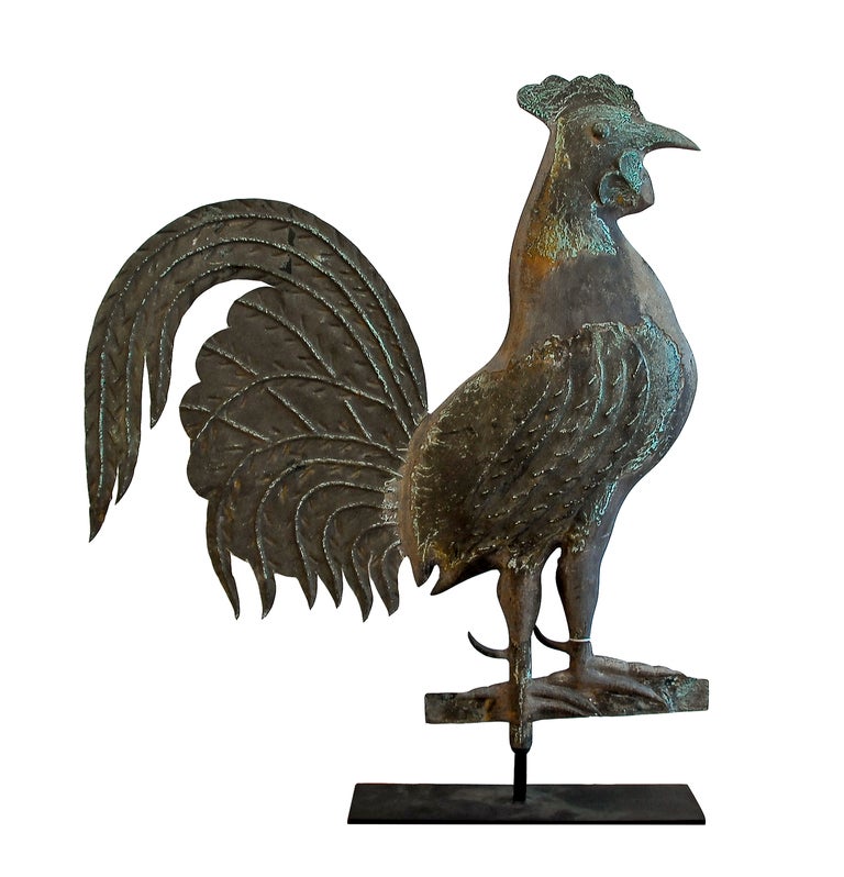Rooster Weathervane by A. L. Jewell, Waltham, Massachusetts. This rare early abstracted example is the largest of three sizes that were made. Very few of these have survived.