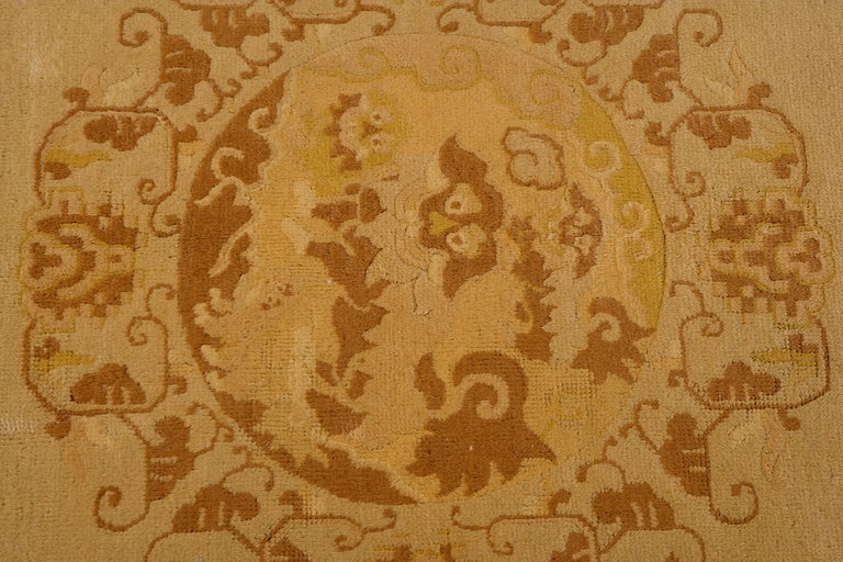 Hand-Knotted 20th Century Yellow Wool and Cotton Chinese Peking Rug, 1920 For Sale