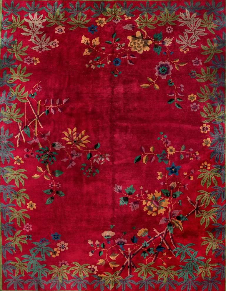 Walter Nichols Art Deco Red Wool Chinese Rug, 1930s