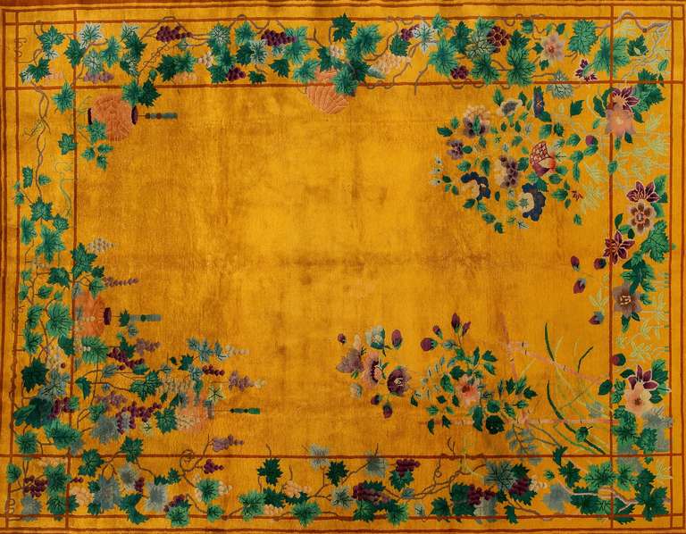 Hand-Knotted Walter Nichols Art Deco Yellow Wool Chinese Rug, 1930s