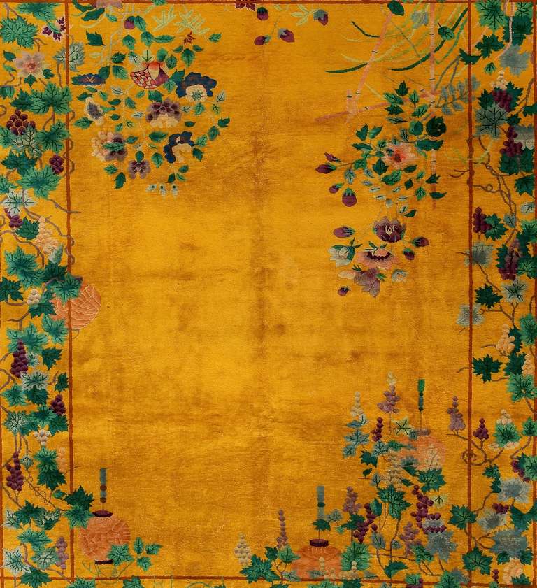 Walter Nichols Art Deco Yellow Wool Chinese Rug, 1930s In Excellent Condition In Milan, IT