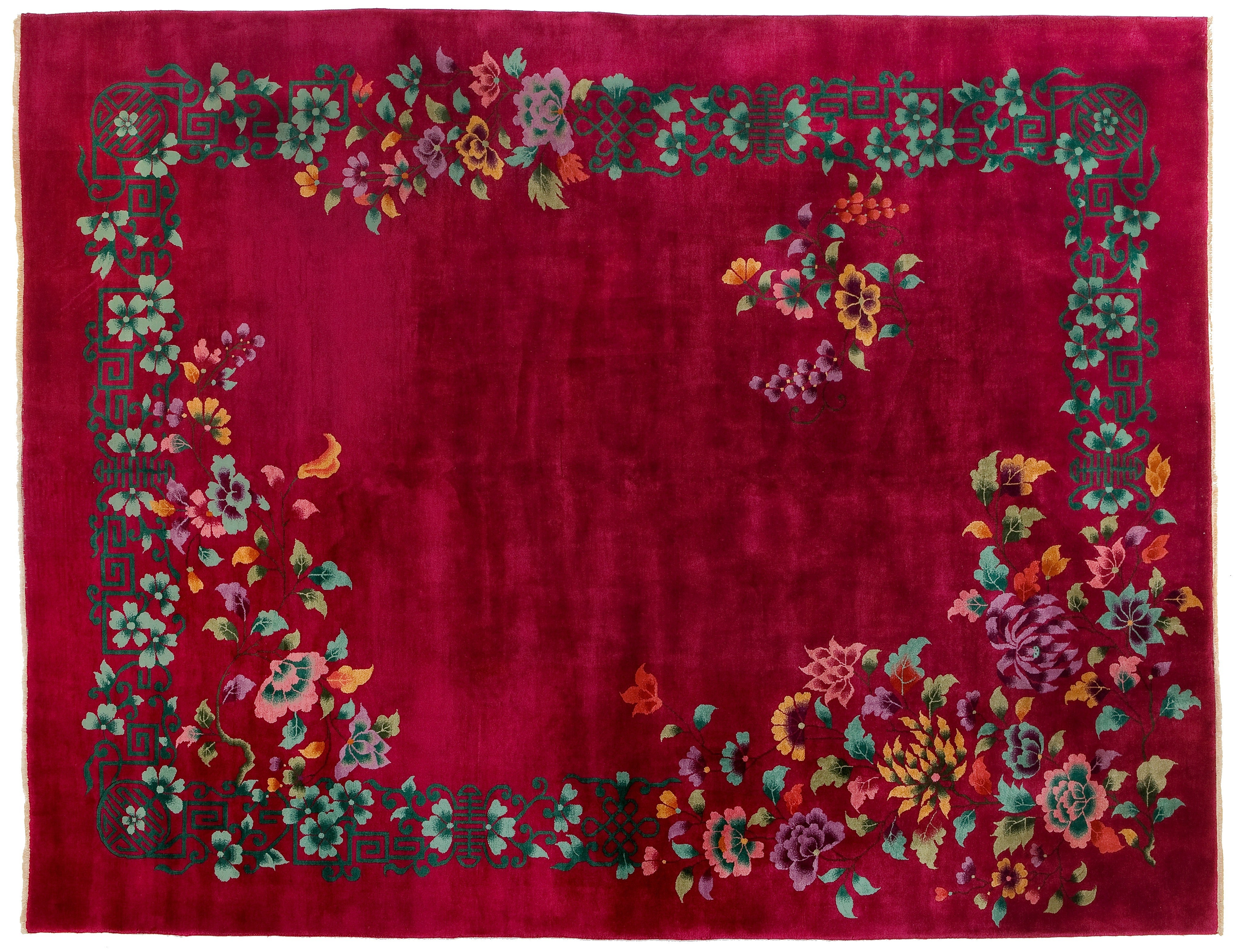 Walter Nichols Art Deco Red Wool Chinese Rug, 1930s For Sale