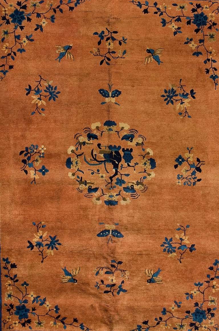 Walter Nichols Art Deco Beige and Blue Wool and Cotton Chinese Rug, 1930 In Excellent Condition For Sale In Milan, IT