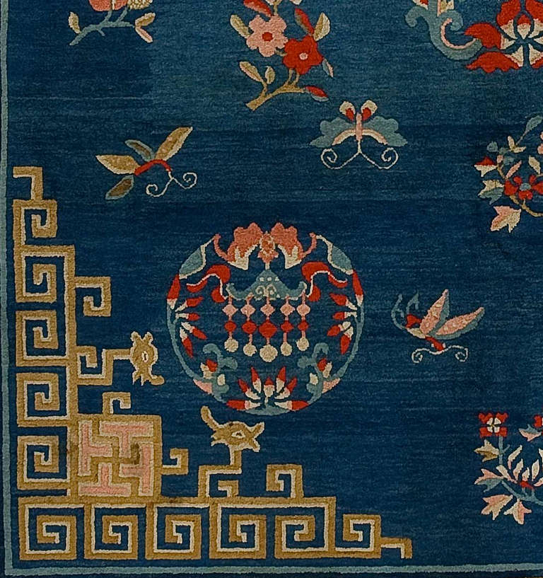 20th Century Blue and Gold Wool and Cotton Chinese Peking Rug, 1910