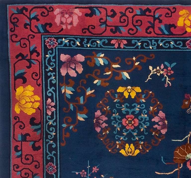 Walter Nichols Art Deco Blue and Purple Wool and Cotton Chinese Rug, 1930