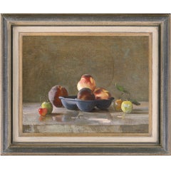 Peaches with greengages and a cherry