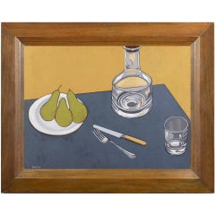 Still life with decanter & a plate of pears 
