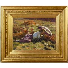 Averil Burleigh reclining in a meadow 