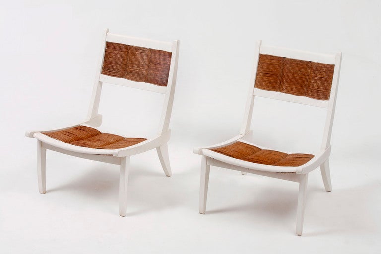 Pair of Japanese Inspired French Easy Chairs, circa 1950