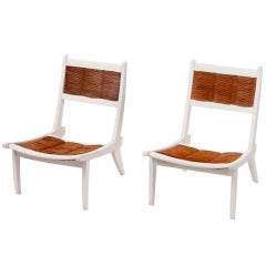 Pair of Japanese Inspired French Easy Chairs, circa 1950