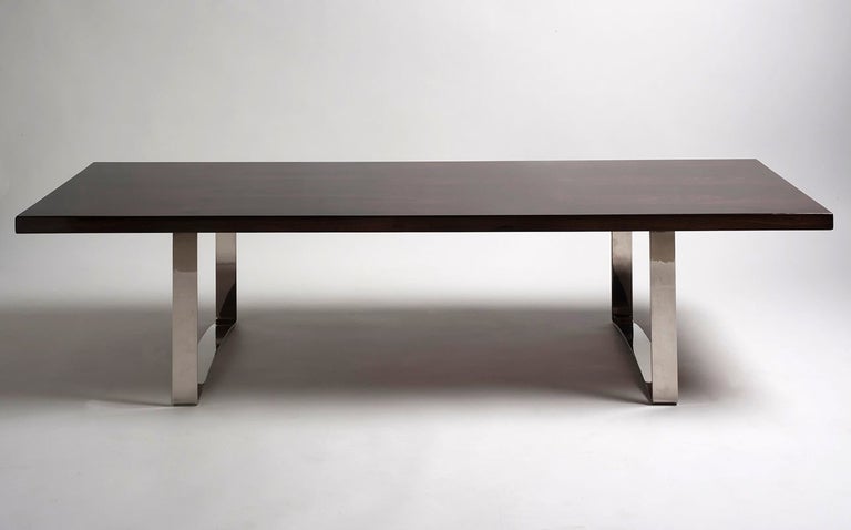 Rare rectangular rosewood table by Bodil Kjaer with chromed steel runner legs, designed in 1959.